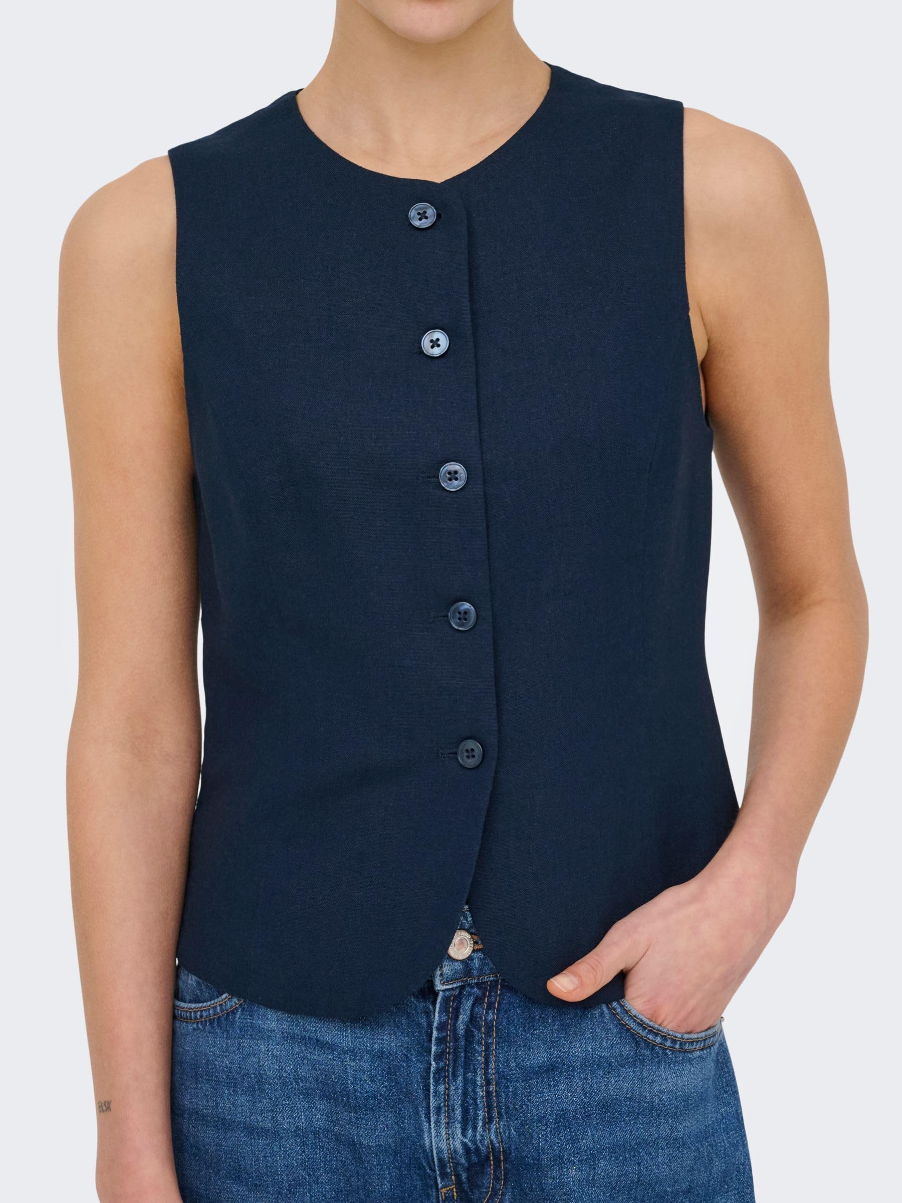 Onlgoa S/L Linen Bl Waistcoat Cc Tlr