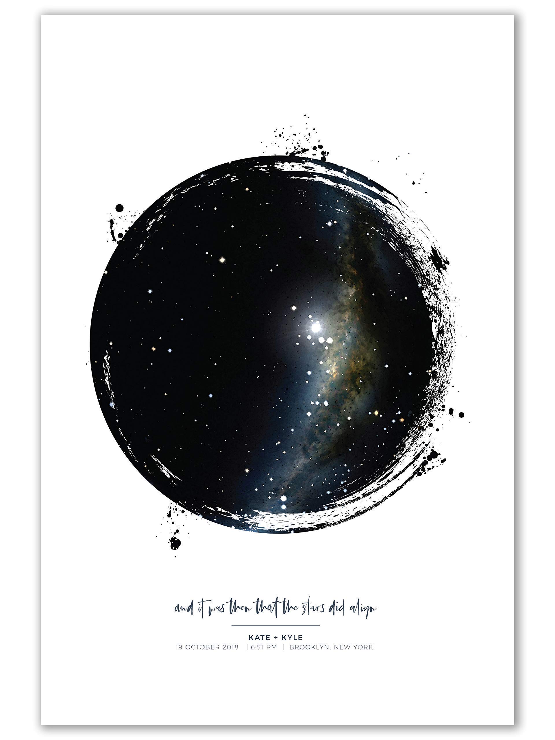 Personalized Night Sky Star Map Unframed Print with Messy Look in Various Sizes on a White Background