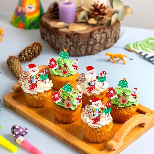 Vista 118 de Rsstarxi Paquete de 30 adornos navideños para cupcakes de hombre de jengibre con purpurina para baby shower, decoración para temática de Feliz