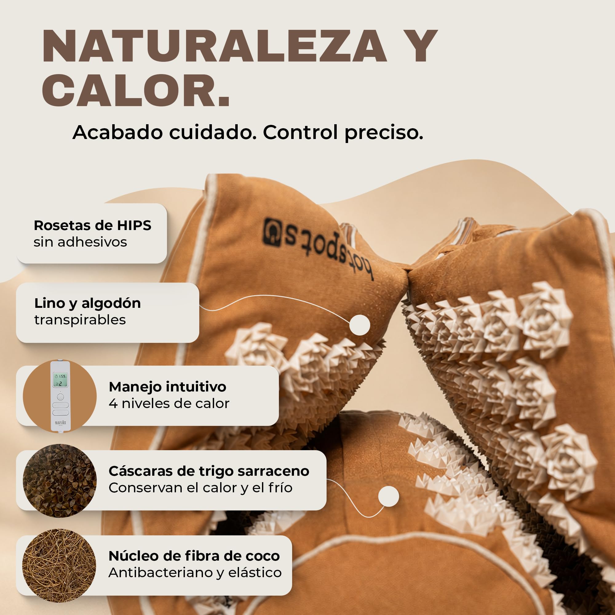 Glanzstück Berlin® Esterilla de acupresión calefactable – Edición caliente con función de calor y 4 niveles de calor, juego de 6850 puntas de flores para espalda y cuello | 72 × 42 cm