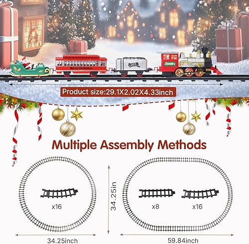 Miniatura 7 de Juego de tren de árbol de Navidad con humo, luz y sonido, motor de vapor eléctrico de juguete con silbato, decoración de tren giratorio flotante