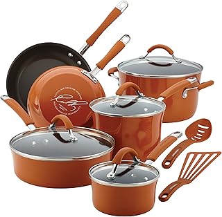 Rachael Ray Cucina Nonstick Cookware Pots and Pans Set, 12 Piece, Pumpki...