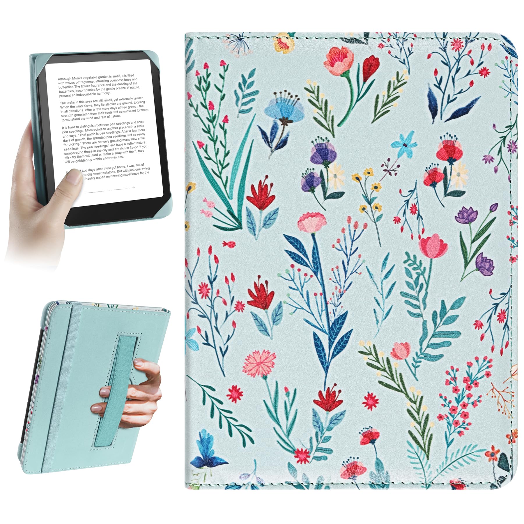 HoYiXi Universal Case for 6 inch Kindle eReader Compatible with Paperwhite(2025/2018)/PocketBook and Tolino/Kobo Clara HD,6" eReader Protective Case Cover Elastic rope,White flowers — view 10