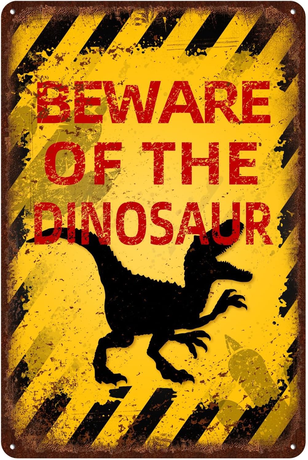 Vintage Dinosaur Metal Sign Beware of Dinosaur Aluminum Sign Funny Beware Animal Decor 12x8 Inch