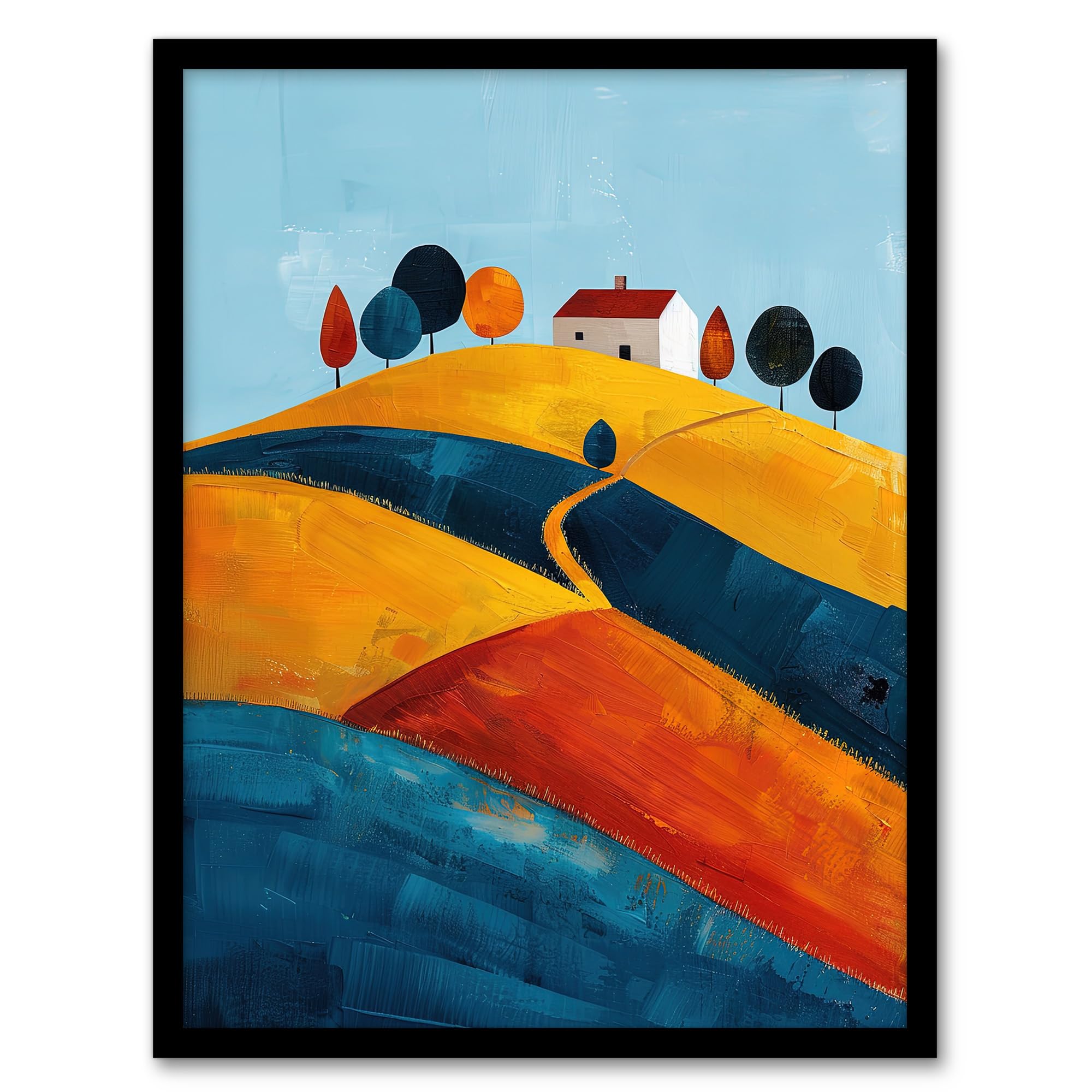 Artery8 Farmhouse on Hill Countryside Landscape Painting For Living Room Artwork Framed Wall Art Print 18X24 Inch