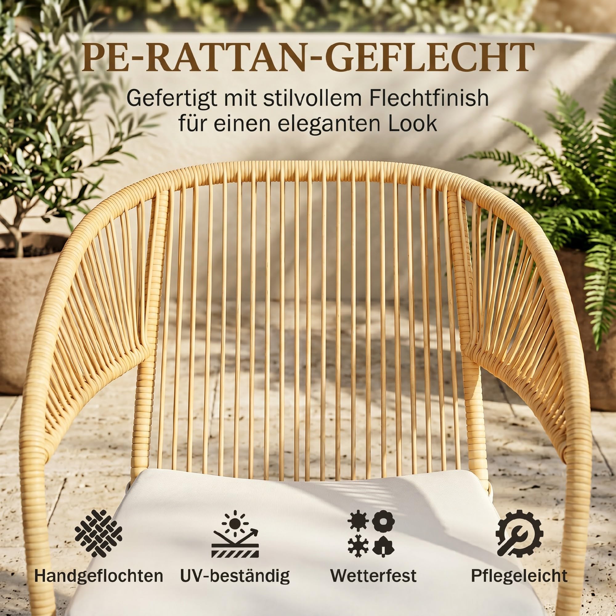 Outsunny Rattan Bistroset Ergonomische Sitzgruppe mit Glastisch Beige