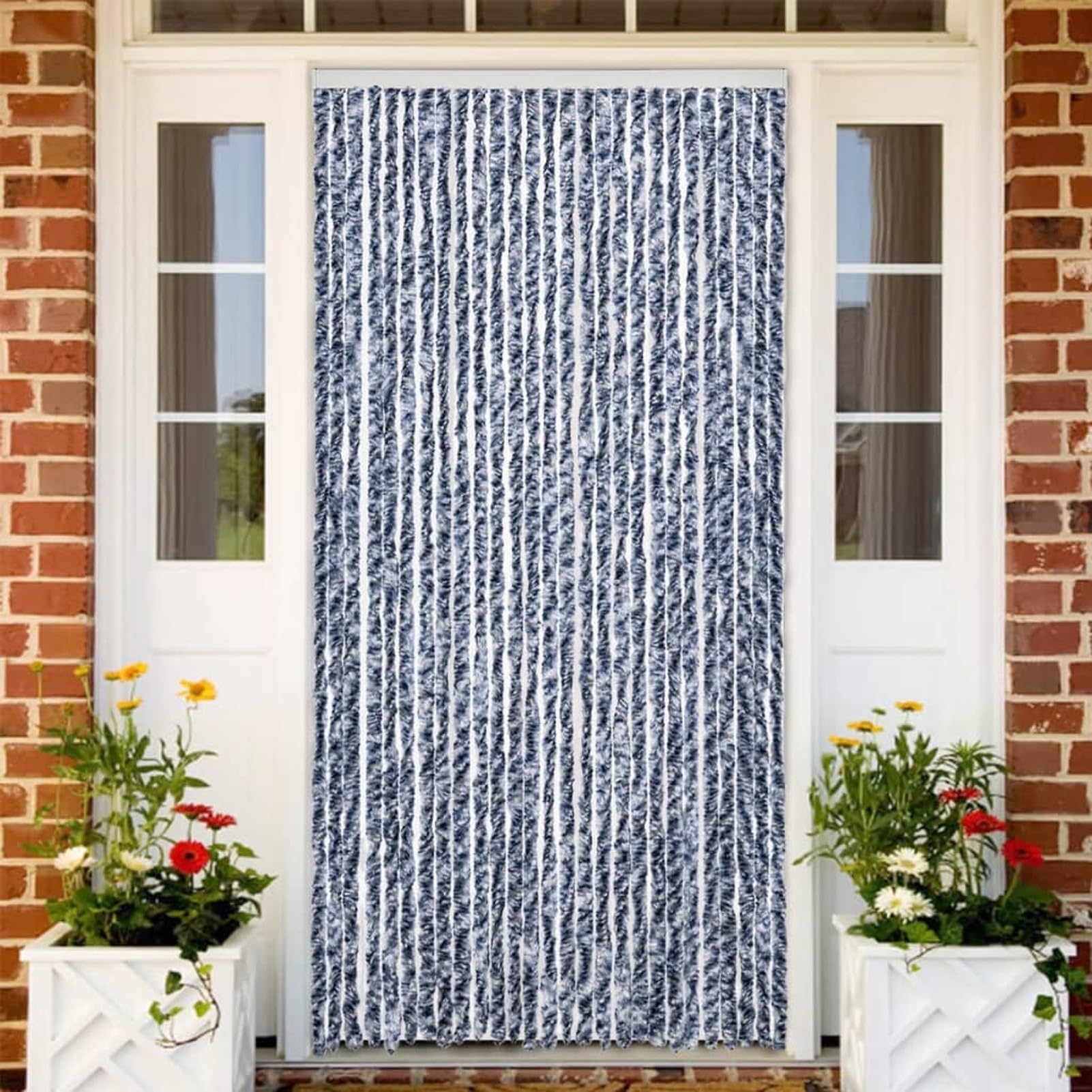 JUDYY Tenda Antimosche Blu e Bianca 100x230 cm in Ciniglia,Tenda Antimosche per Finestre e Porte Leggera Resistente all'Acqua Silenziosa Zanzariera Antiisetti-377372