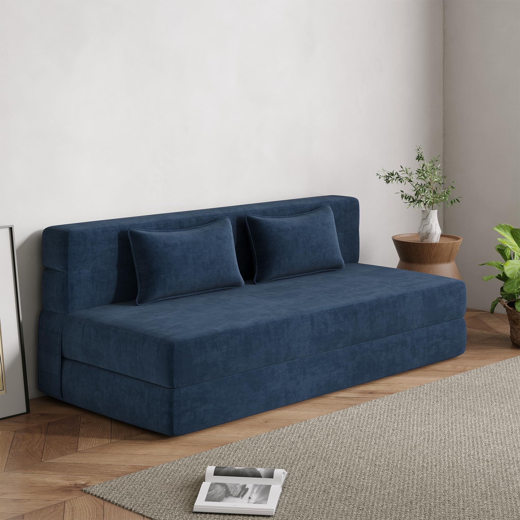 Luoxiao Folding Sofa Bed Queen, Convertible Sleeper Chair with Pillows, Fold Out Futon Floor Sofa Bed Chair for Small Space/Guest Room, Foldable, High-Density Memory Foam, Washable Cover, Coffee