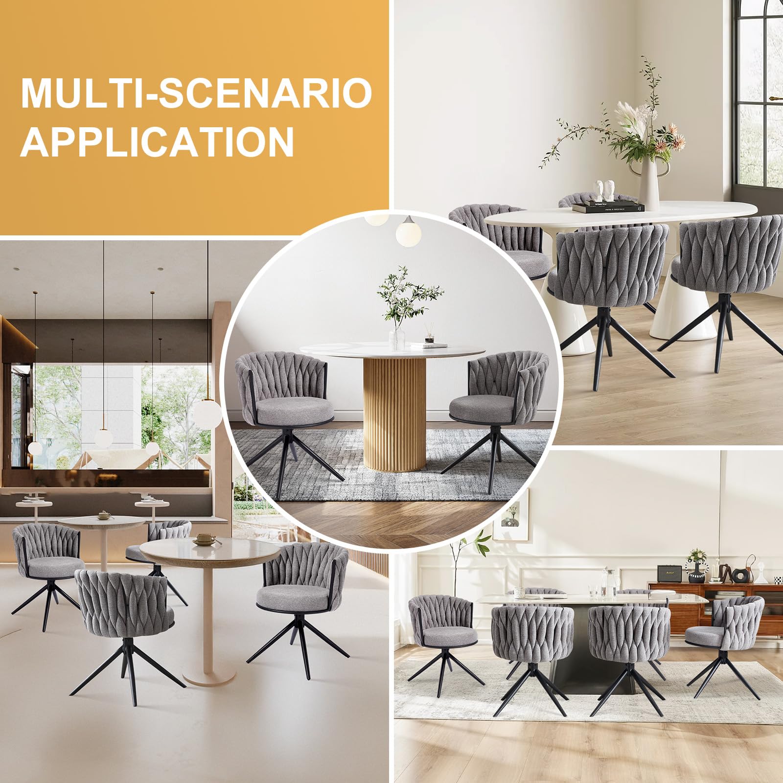 Esszimmerstühle drehbar 2er Set Stoff Küchenstuhl Moderne Polsterstuhl Metallbeine Drehstuhl mit Armlehnen Rückenlehne für Esszimmer Küche Wohnzimmer Grau