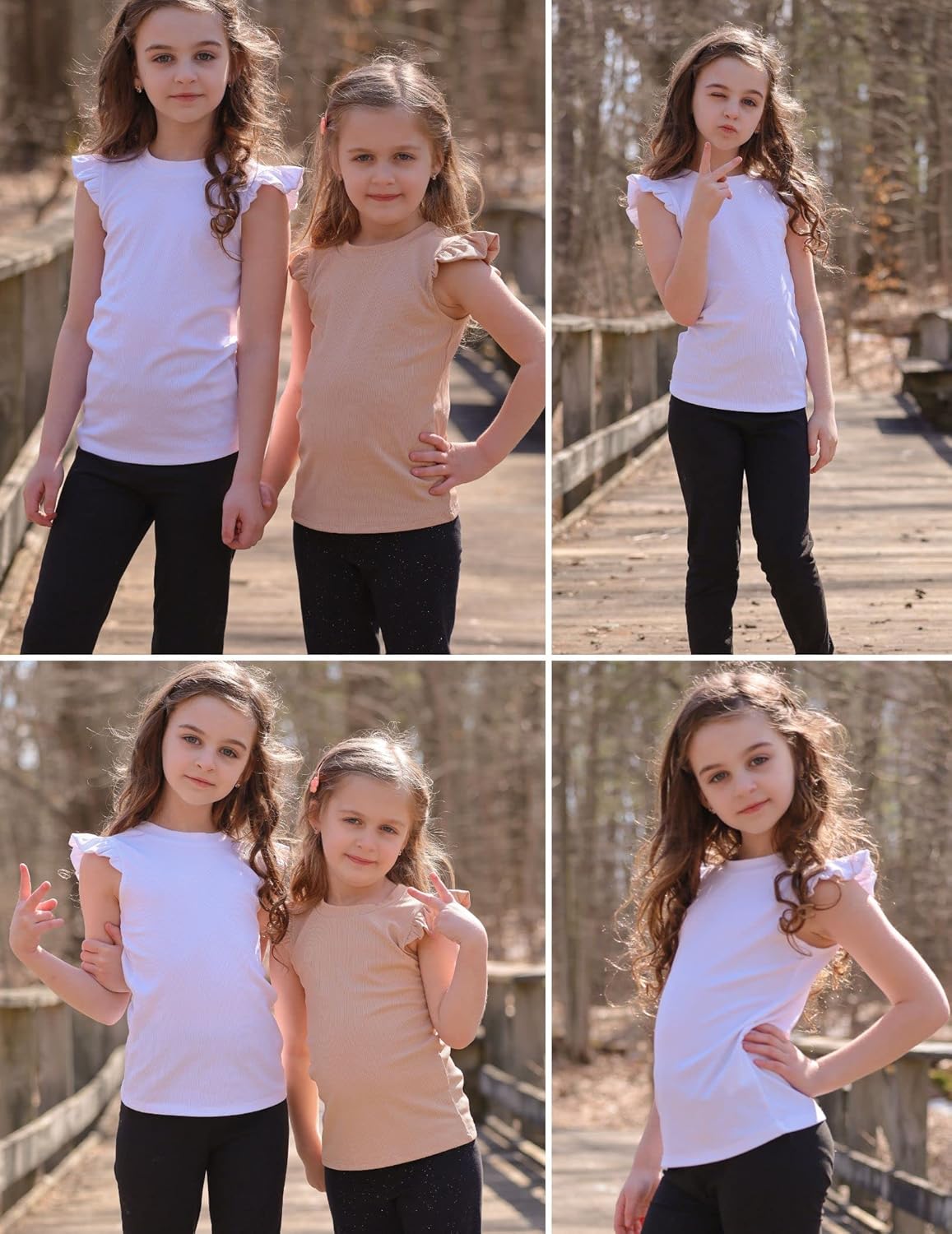 Flypigs Girls T Shirts Ruffle Sleeve Summer Casual Ribbed Knit Crewneck Tee Tops Blouses - Image 5