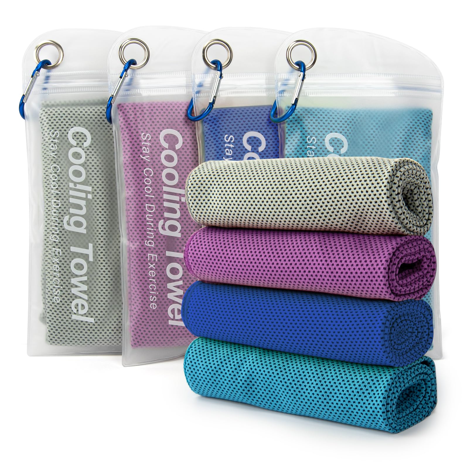 LONGKING 4 Pack Cooling Towel 40"x12", Gym Towels for Men and Women, Soft Breathable Workout Towels for Yoga, Running, Sport, & More (Grey, Dark Blue, Purple, Blue)