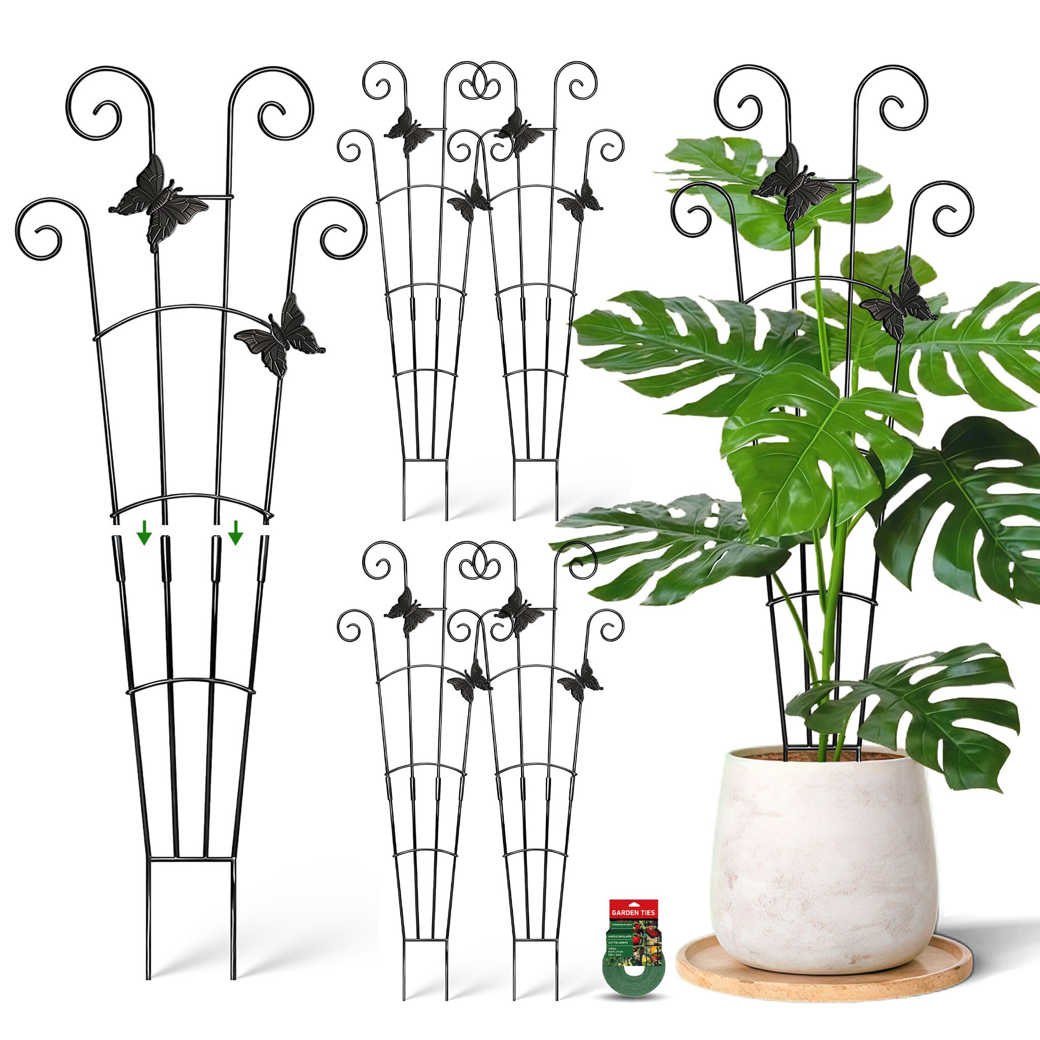 Coomin 32.6in Monstera Plant Support with Two Butterflies, 4P