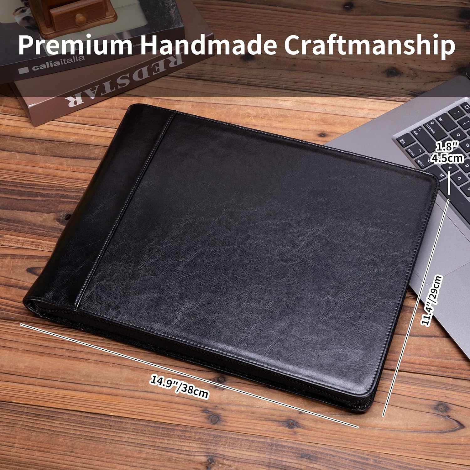 Vegan Leather 7 Ring Check Binder, 3-On-A-Page for 9 x 13” image 3