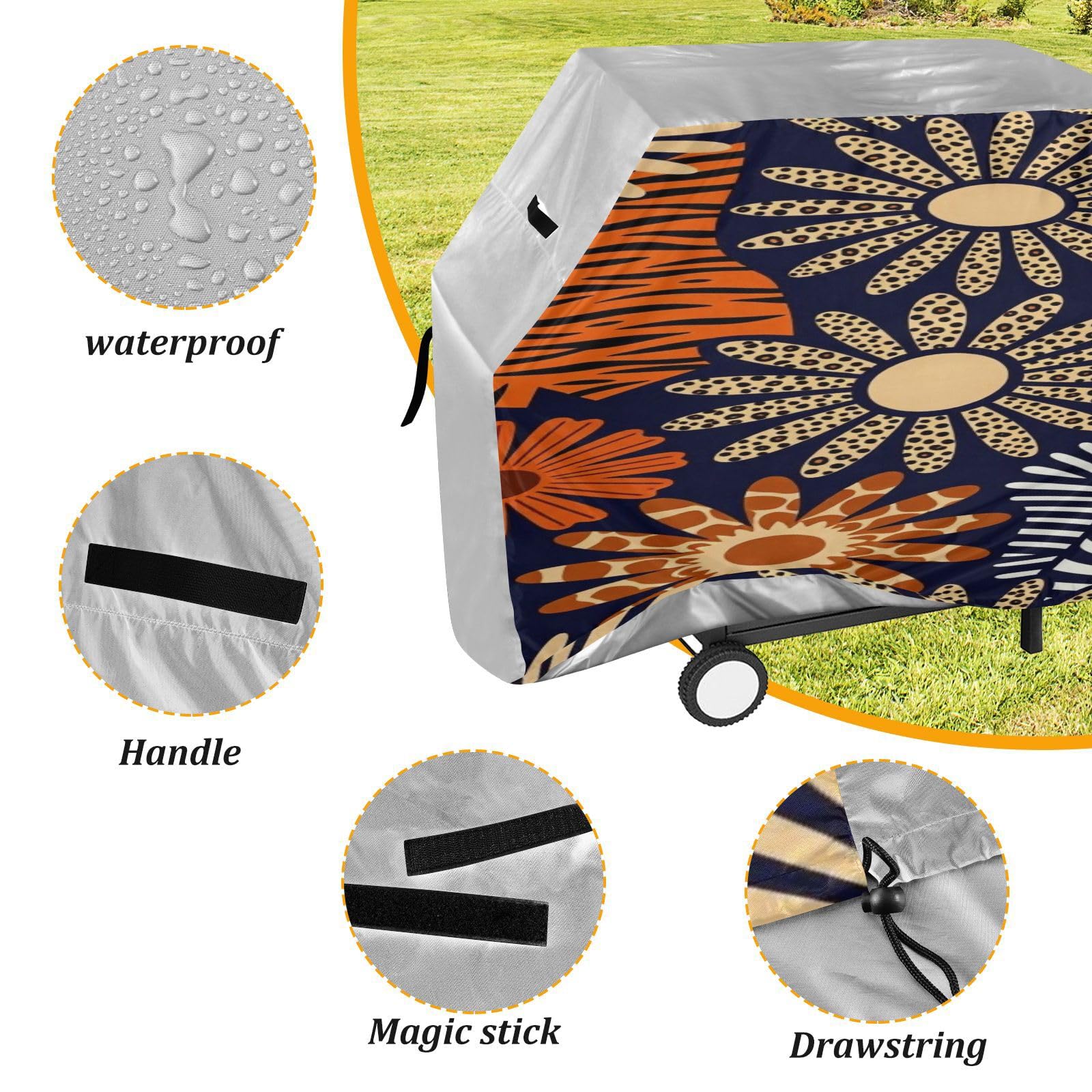 Fundas para ahumadores de 65 pulgadas, resistentes al viento, para exteriores, fundas florales bohemias, flores, lindos animales, leopardo