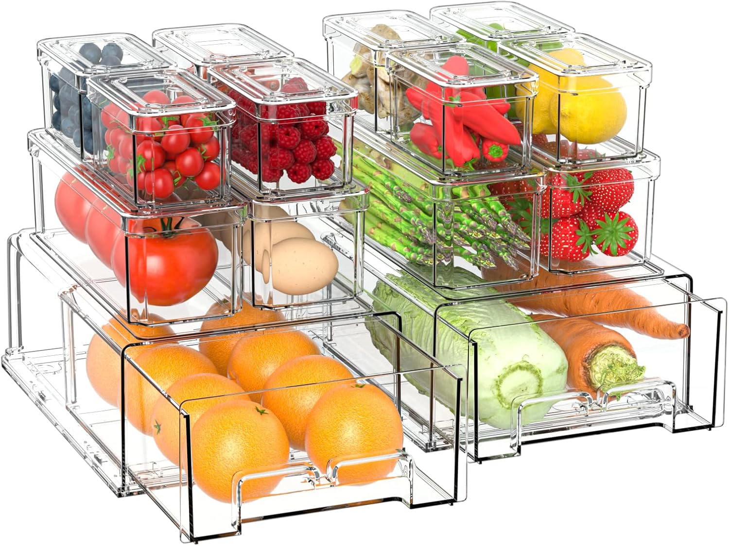 Refrigerator Organizers and Storage – 14 Pack Clear Fridge Organizer Bins with Lids and Pull Out Drawers, 3 Size Stackable Fruit Storage Containers for Fridge, Keep Fruit and Vegetable Fresh Refrigerator Organizers and Storage – 14 Pack Clear Fridge Organizer Bins with Lids and Pull Out Drawers, 3 Size Stackable Fruit Storage Containers for Fridge, Keep Fruit and Vegetable Fresh