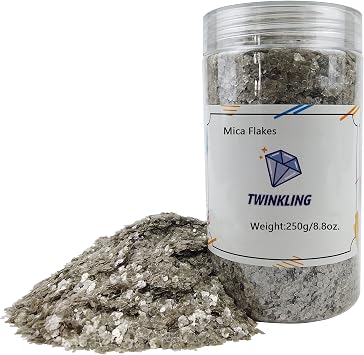 TWINKLING Natural Colored Mica Flakes, Gilding Flake, Mica Flakes Glitter Leaf for DIY Resin Art Crafts, Nail Art, Painting,Jewelry Making, 2-4mm,250g/8.8oz. Silver White