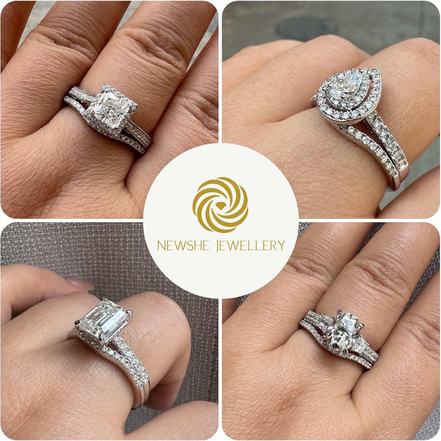 Newshe Jewellery Moissanite Curved Wedding Bands for Her Stacking Eternity Rings 925 Sterling Silver Wishbone Size 5-10