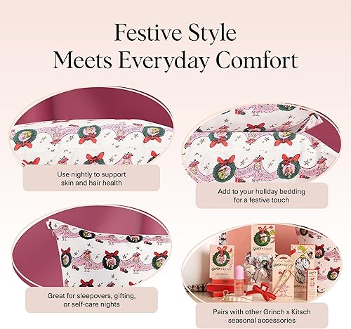 Vista 293 de Kitsch x Elf - Funda de almohada de satén con cremallera de tamaño queen/estándar, para el cabello y la piel, funda más suave que la seda, lavable a