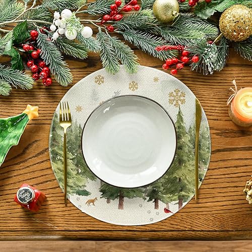 Miniatura 2 de Artoid Mode Juego de 4 manteles individuales de Navidad con diseño de árboles de Navidad, cardenales, copos de nieve, manteles individuales de