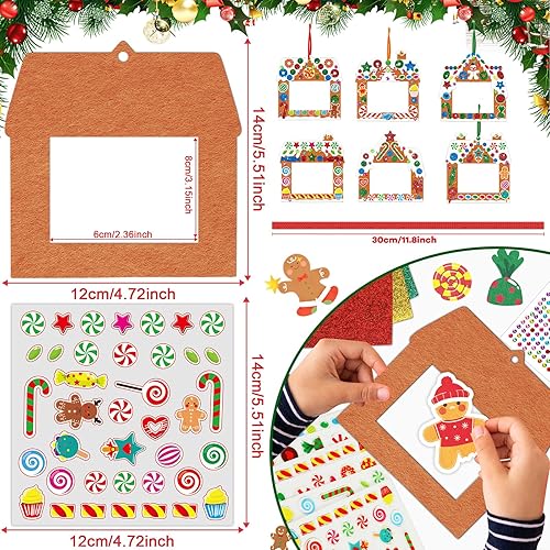 Miniatura 3 de Kit de 506 marcos de fotos de espuma de Navidad para niños, 18 juegos de marcos de fotos de fieltro de casa de jengibre con caballete para