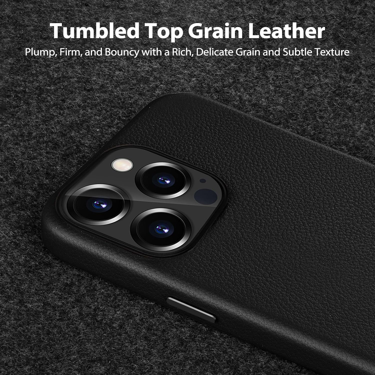 Belemay Compatible with iPhone 12 Pro Max Leather Case, Compatible with MagSafe - Luxury Tumbled Leather - Metal Buttons & Lens Protector - Slim Fit&Durable - Distinctive Texture (6.7-inch) - Black - Image 9