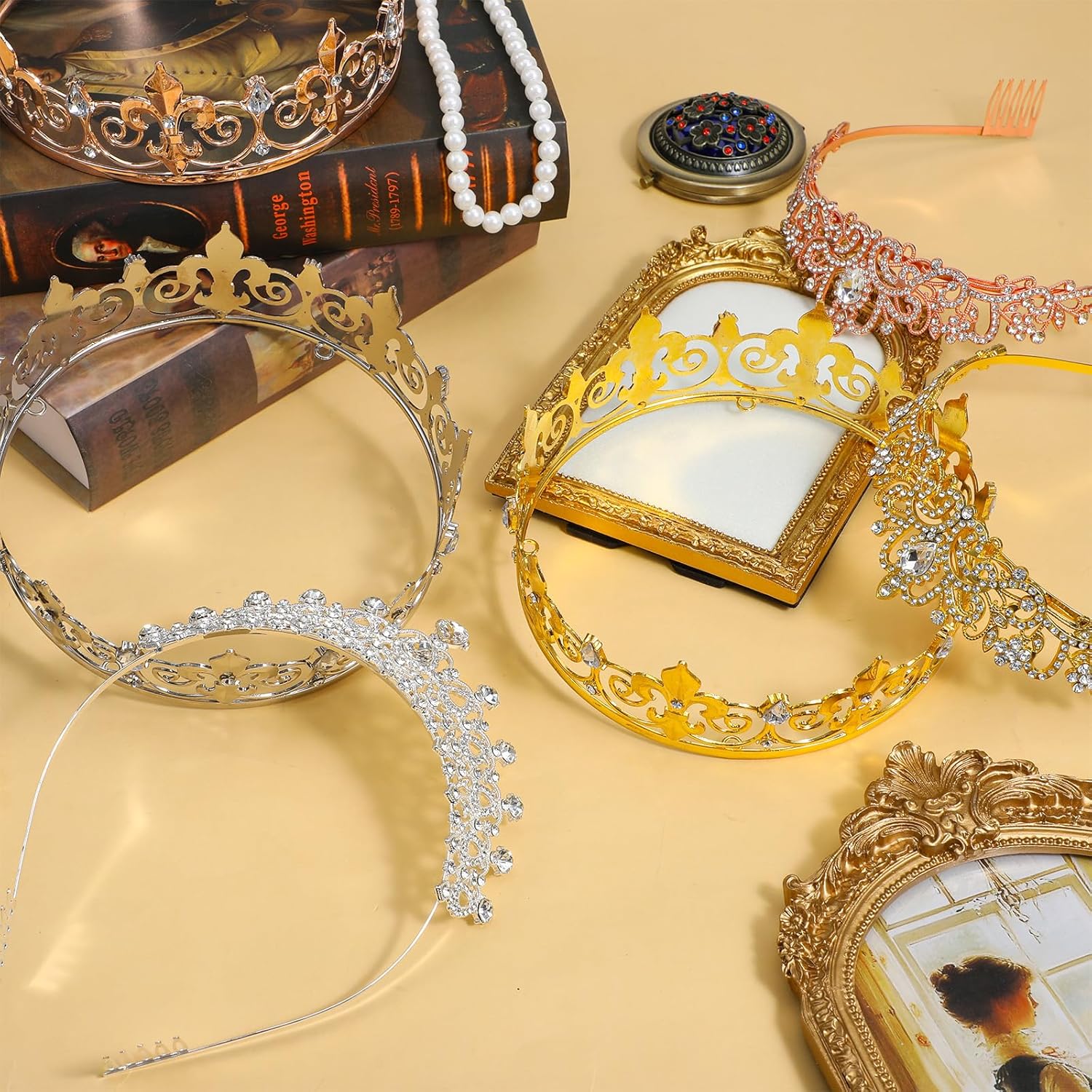 6 PCS Prom King and Queen Crown Set, Birthday Crowns for Women King Crowns for Men Birthday Party Role Play Queen Princess and Prince Crystal Hair Accessories-3 Colors