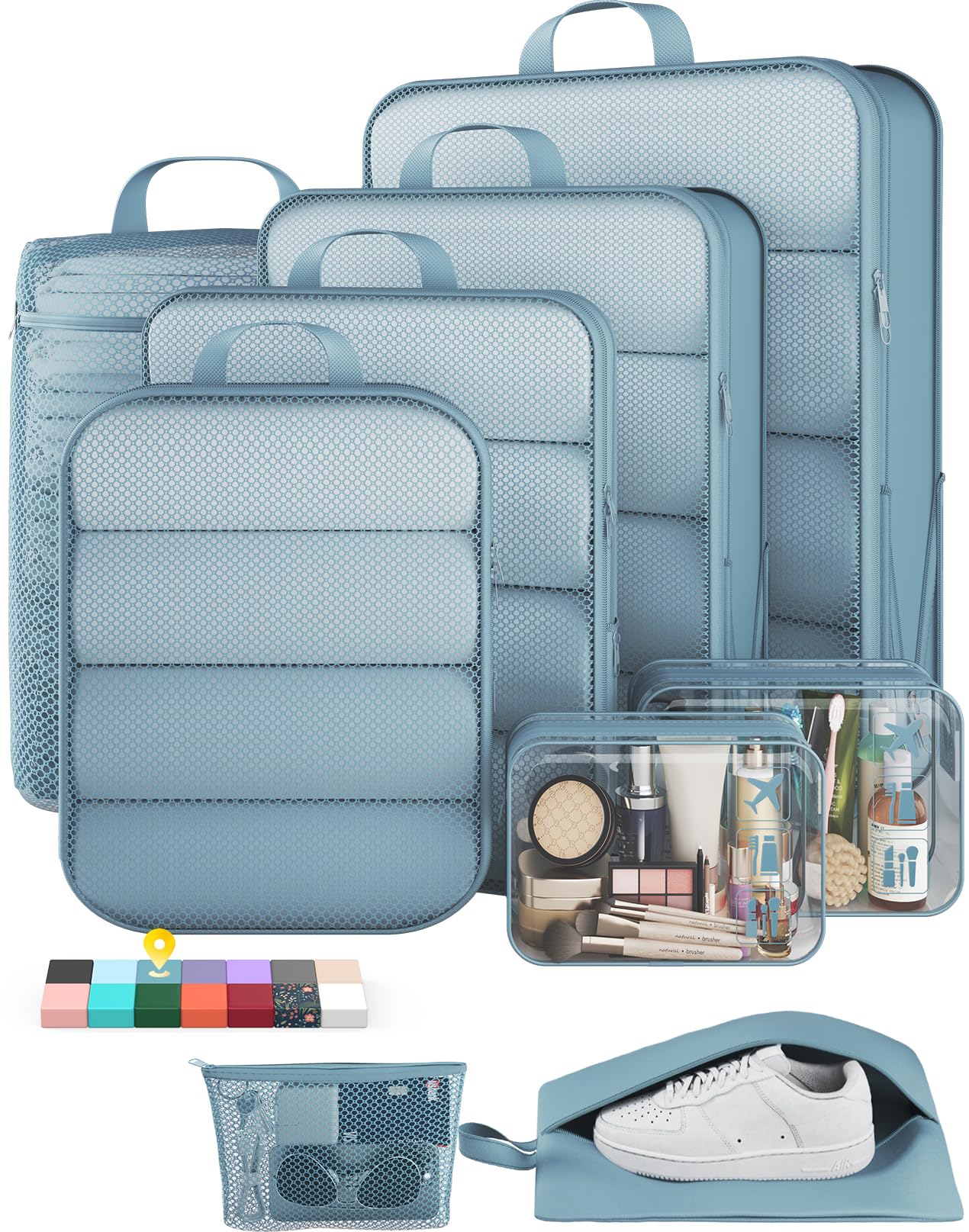 Veken 9/11 Set Compression Packing Cubes for Travel Essentials,Compressible Expandable Large Luggage Suitcase Organizer Bags for Clothing,Durable