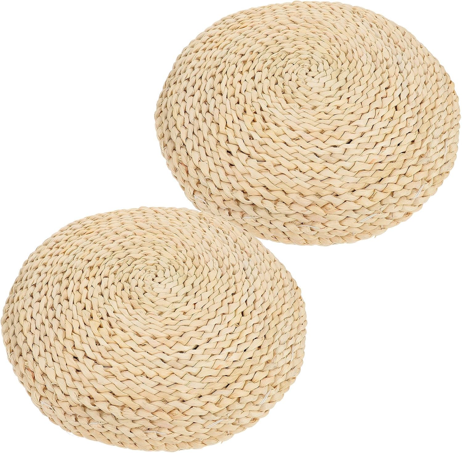 2pcs Round Handwoven Straw Floor Cushion 11.8" X 2" Comfortable Resilient Zen Meditation Pillow for Outdoor Tatami Cushion Gatherings and Playrooms