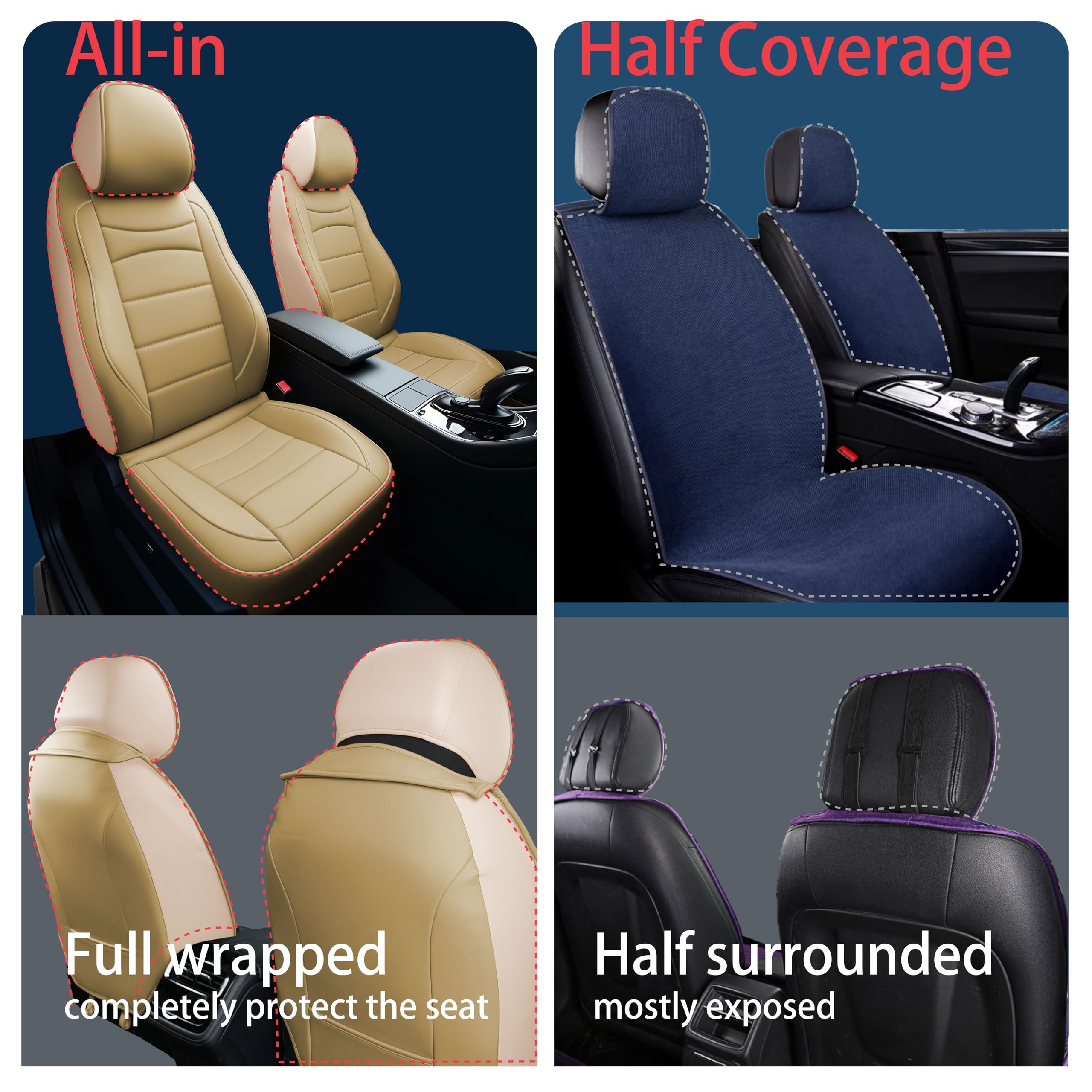 Car Full Seat Covers Fit for Nissan Rogue 2009-2026, Leather Breathable Waterproof Car Seat Cushion Accessories(5 Seats Full Set, Redline) - 5