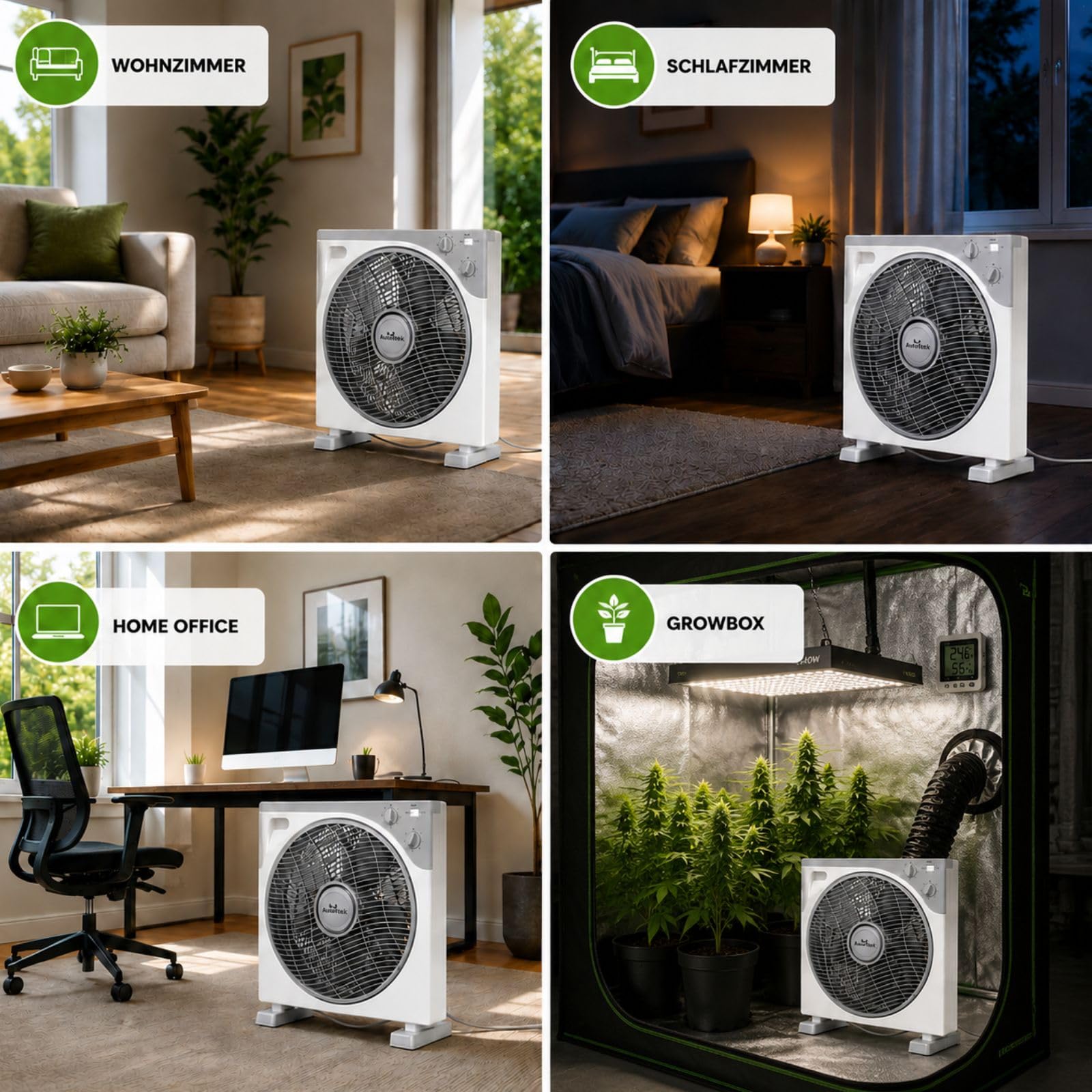 Weedness Box-Ventilator leise 30 cm 3 Geschwindigkeiten mit Timer Funktion - Grow Belüftung Anbau Umuft