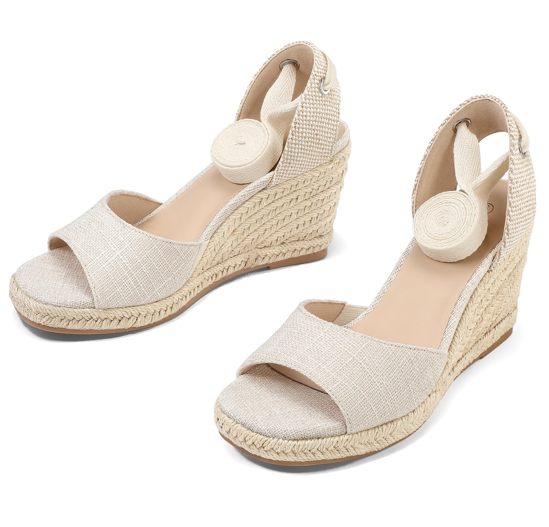 mysoft Sandali da donna con zeppa, punta aperta, espadrillas con plateau, cinturino alla caviglia, scarpe estive con lacci