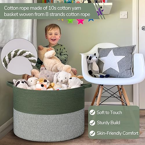 Vista 160 de INDRESSME - Canasta extragrande para ropa sucia de cuerda de algodón, cesta tejida decorativa con asas para guardería y sala, contenedor para Gris