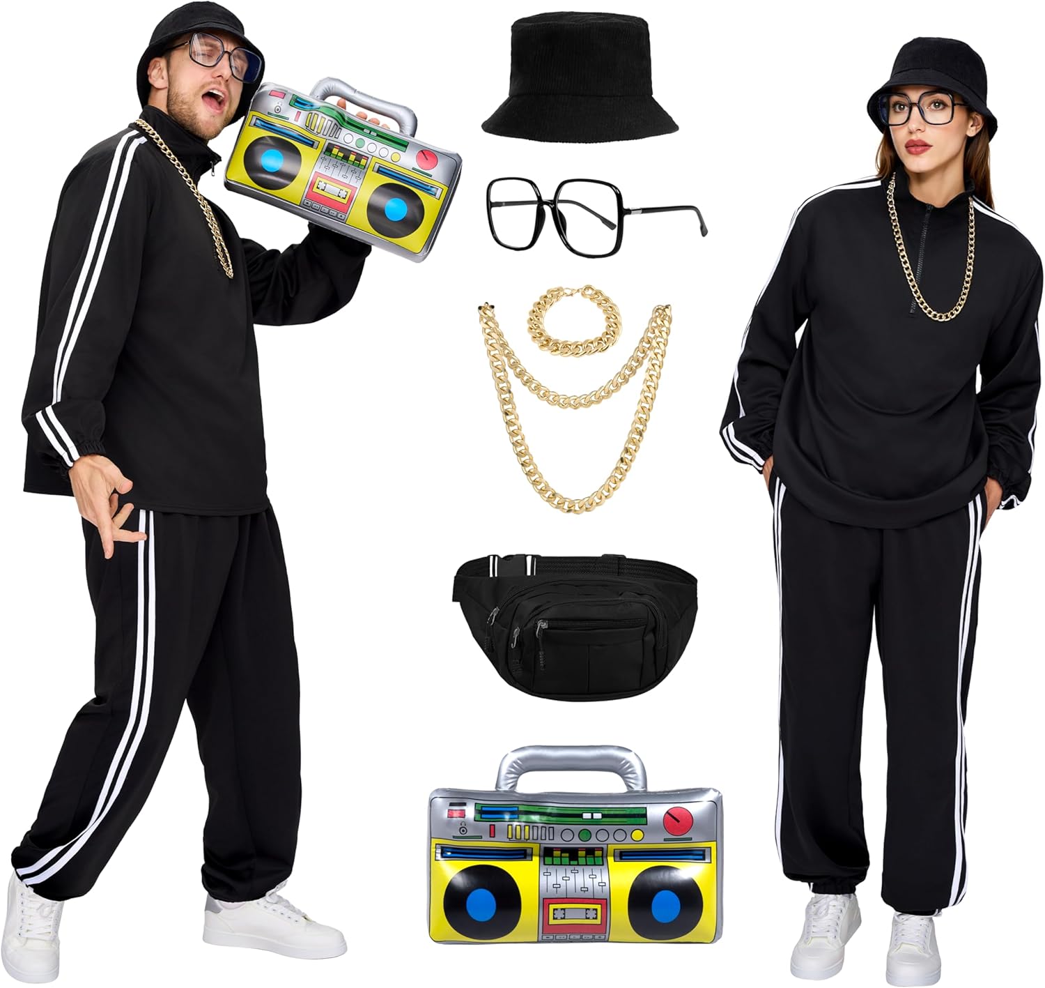 Spooktacular Creations 80s Track Suits Mens, Adult Halloween 90s Old School Rapper Costume for Halloween Cosplay Party Large