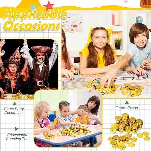 Miniatura 3 de 1000 monedas de oro pirata, monedas de juguete de tesoro de plástico, monedas falsas de San Patricio, doblón para regalos de fiesta pirata,