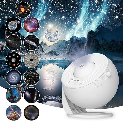 Proyector de estrellas, proyector de planetario FLEVO para dormitorio, luz nocturna de galaxia ultra transparente con 12 discos Galaxy reemplazables