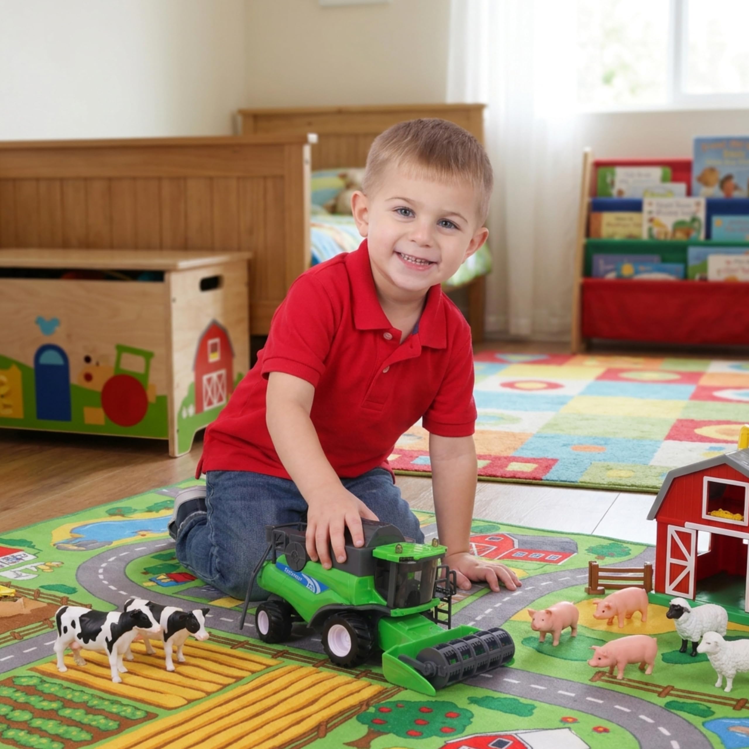 Toyland® 26cm (10”) Cosechadora de Juguete Verde a Escala 1:32 - Vehículo agrícola impulsado por fricción con Piezas móviles - Juego Interactivo para niños - Más de 3 años