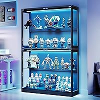 AMERLIFE 70" RGB LED Glass Display Cabinet, Adjustable 4-Tier Shelves, App-Controlled Lights, Press-to-Open Doors for Collectibles - Black