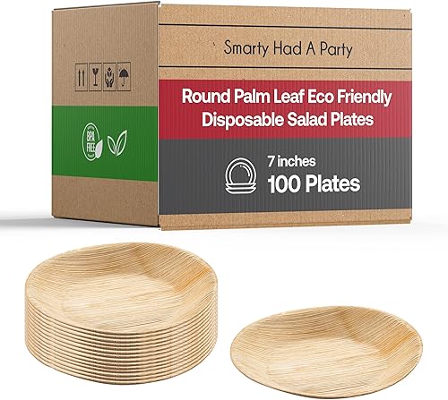 Platos desechables ecológicos de hoja de palma de 7 pulgadas, platos redondos 100% biodegradables y compostables a granel para fiestas temáticas