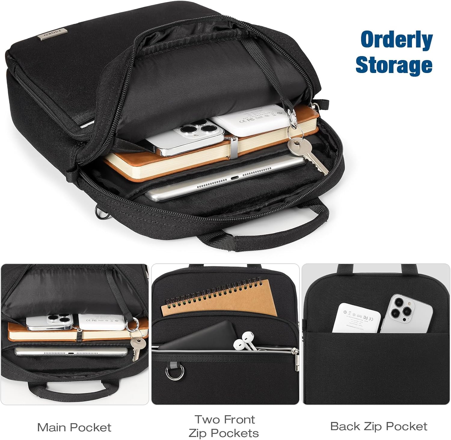 MoKo 9-11 Inch Anti-Theft Tablet Sleeve Bag for iPad Pro 11, iPad 10th 10.9, iPad 10.2 9/8/7th, iPad Air 5/4th 10.9, iPad 9.7, Tablet Carrying Case with 4 Compartments & Pockets, Black - Image 5