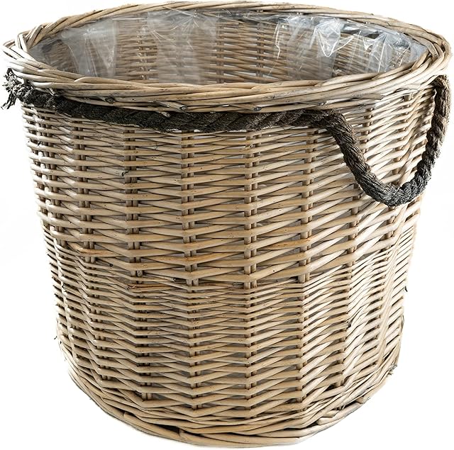 Arthur Cameron Circular Round Wicker Lined Log Basket/Storage Box/Planter (Large)