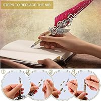 Vista 4 de NC Juego de caligrafía de plumas, incluye 5 botellas de tinta y 6 puntas de acero inoxidable reemplazables, bolígrafo de caligrafía para escribir