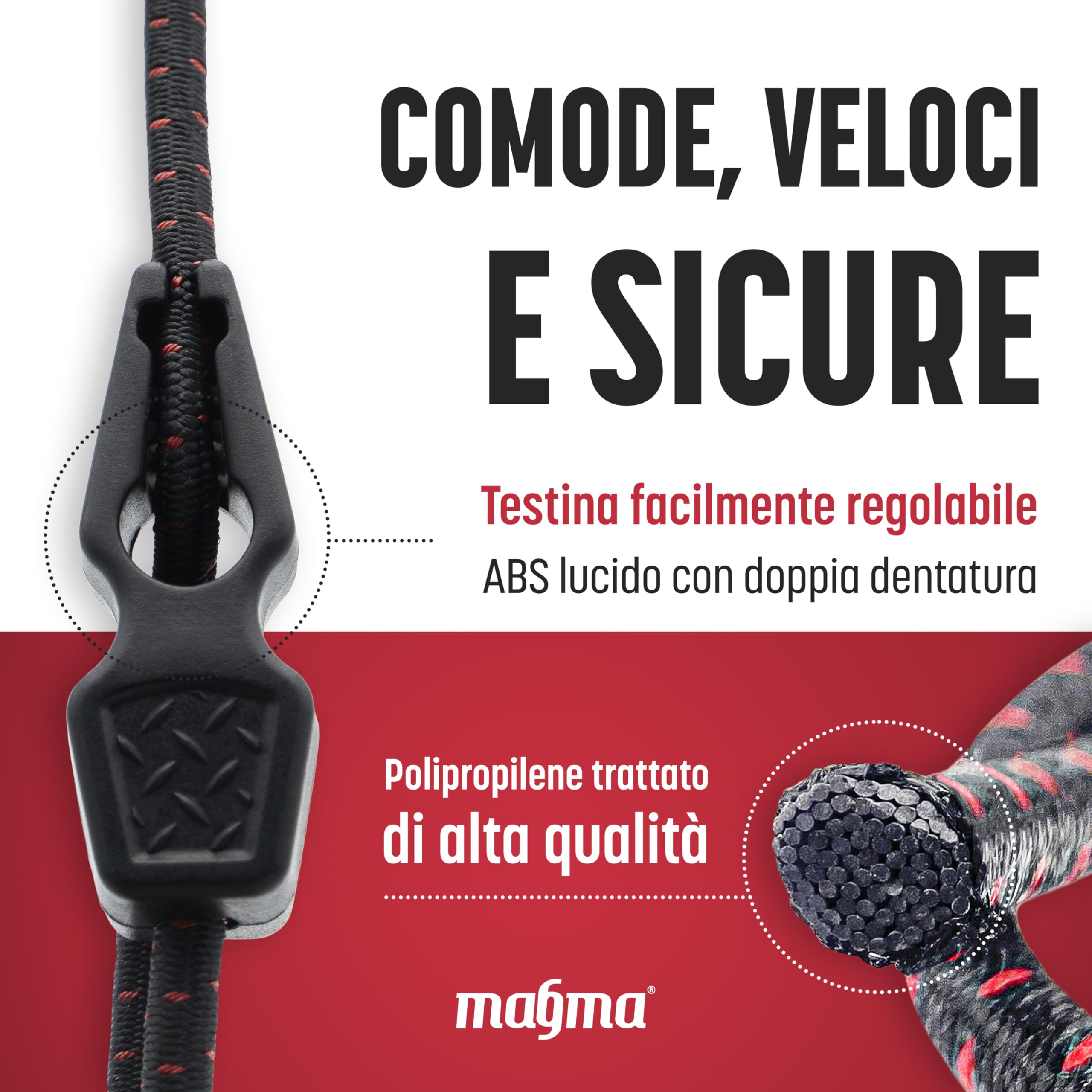 Magma 4 Cavi Elastici per Cartello Carichi Sporgenti 50cm Portabici Bici Moto Ganci Fissaggio