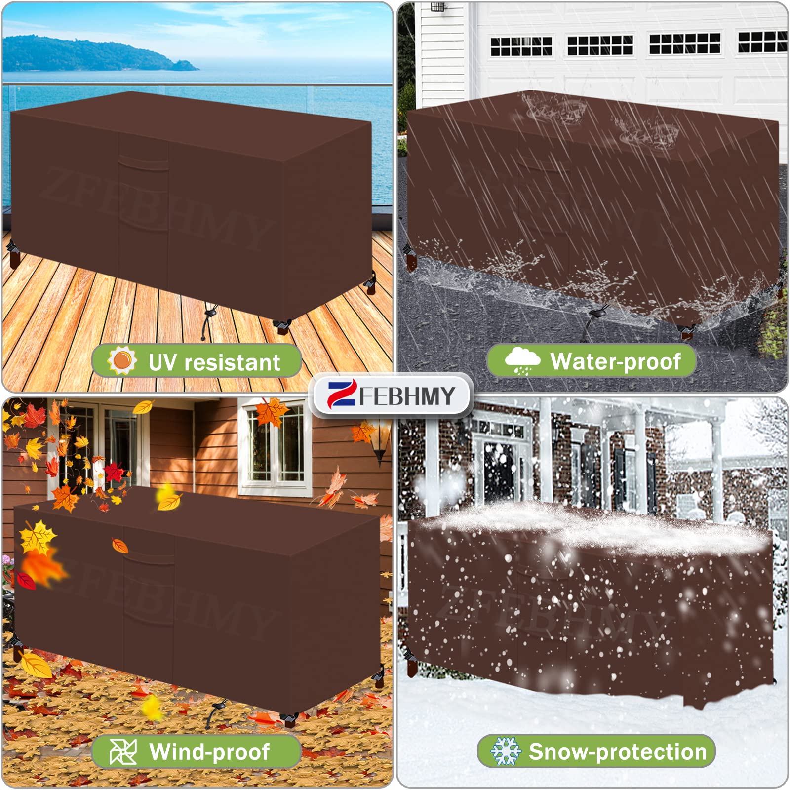 Copertura per Mobili da Giardino Tessuto 420D Oxford Rettangolare Copertura Tavolo Giardino Esterno Impermeabile,UV per Tavoli Sedie Copertura da Protezione-Brown|| 180x120x120cm(LxWxH)