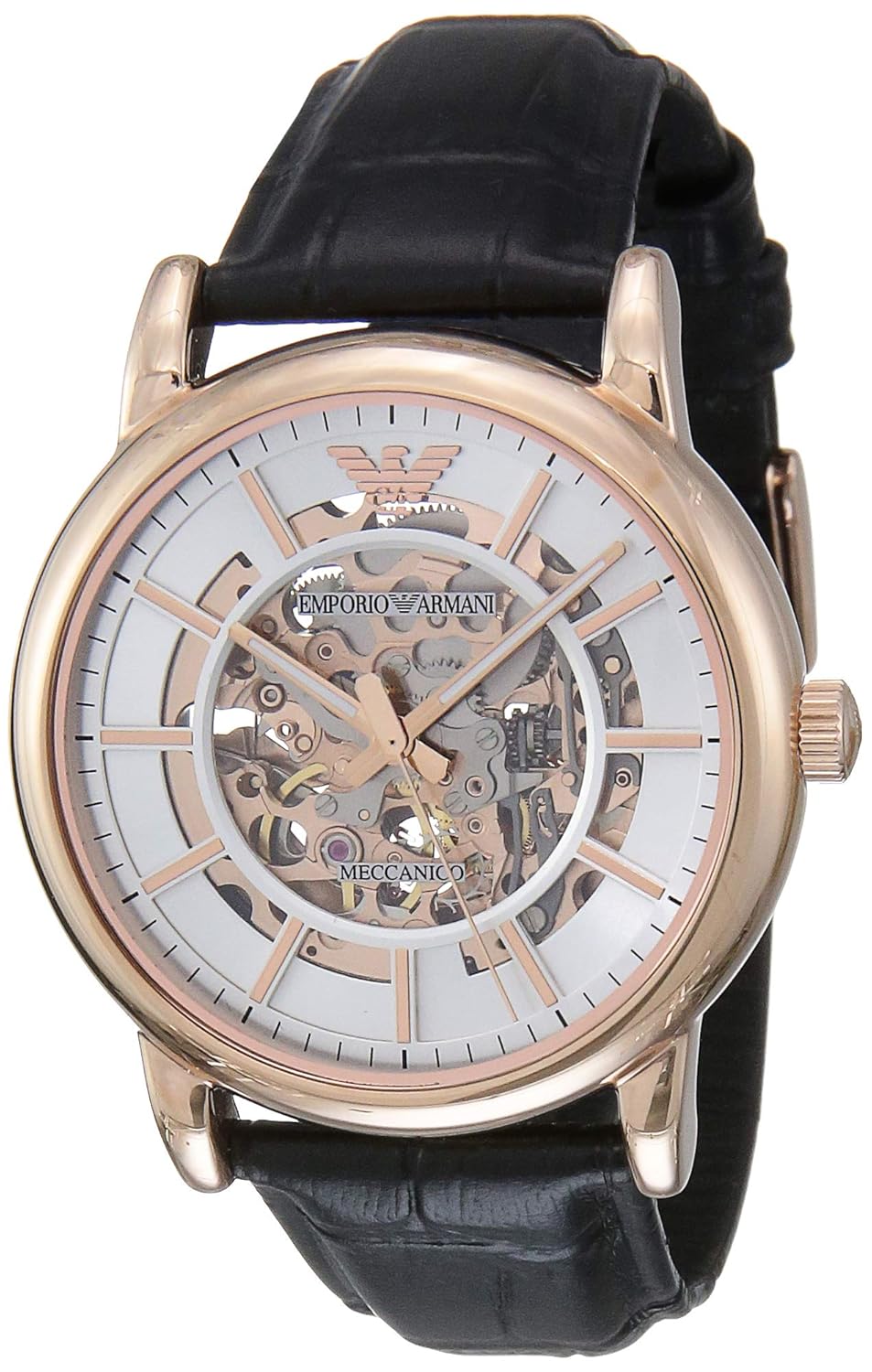 emporio armani men's automatic leather watch