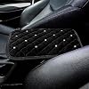 Frienda Furry Armrest Cover Bling Diamond Auto Center Armrest Cover Car Soft Console Pad, Real Sheepskin Wool Soft Fluffy Auto Center Console Cover for Most Car Decoration ProtectorBlack