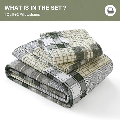 Miniatura 6 de SahSahCasa Juego de edredón tamaño King, juego de edredón 100% algodón, juego de ropa de cama King, colcha reversible a cuadros, colcha ligera para