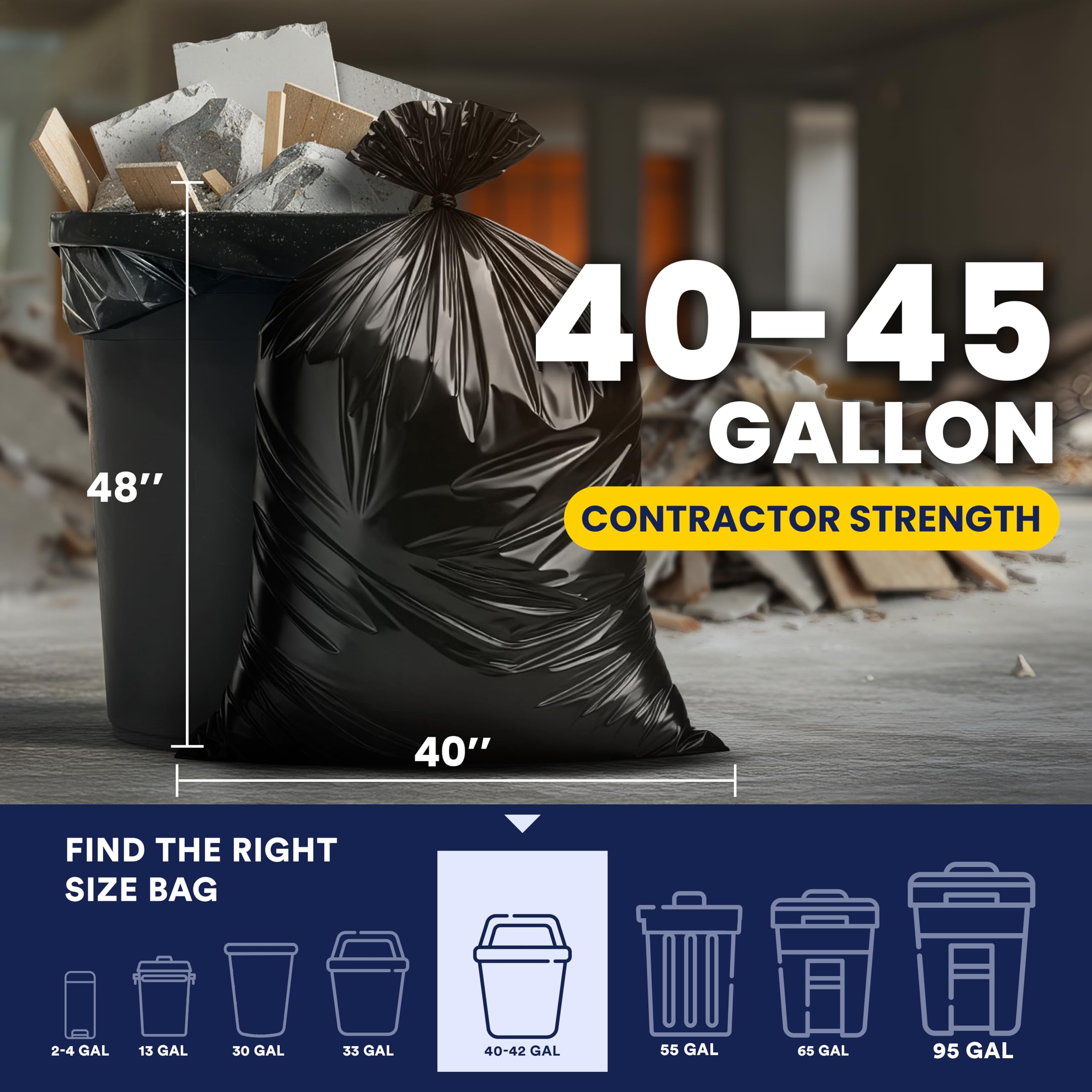 Plasticplace Contractor - Sacchi per la spazzatura da 40 a 45 litri, 3,0 mil, resistenti, colore: nero, 101,6 x 121,9 cm (50 pezzi)