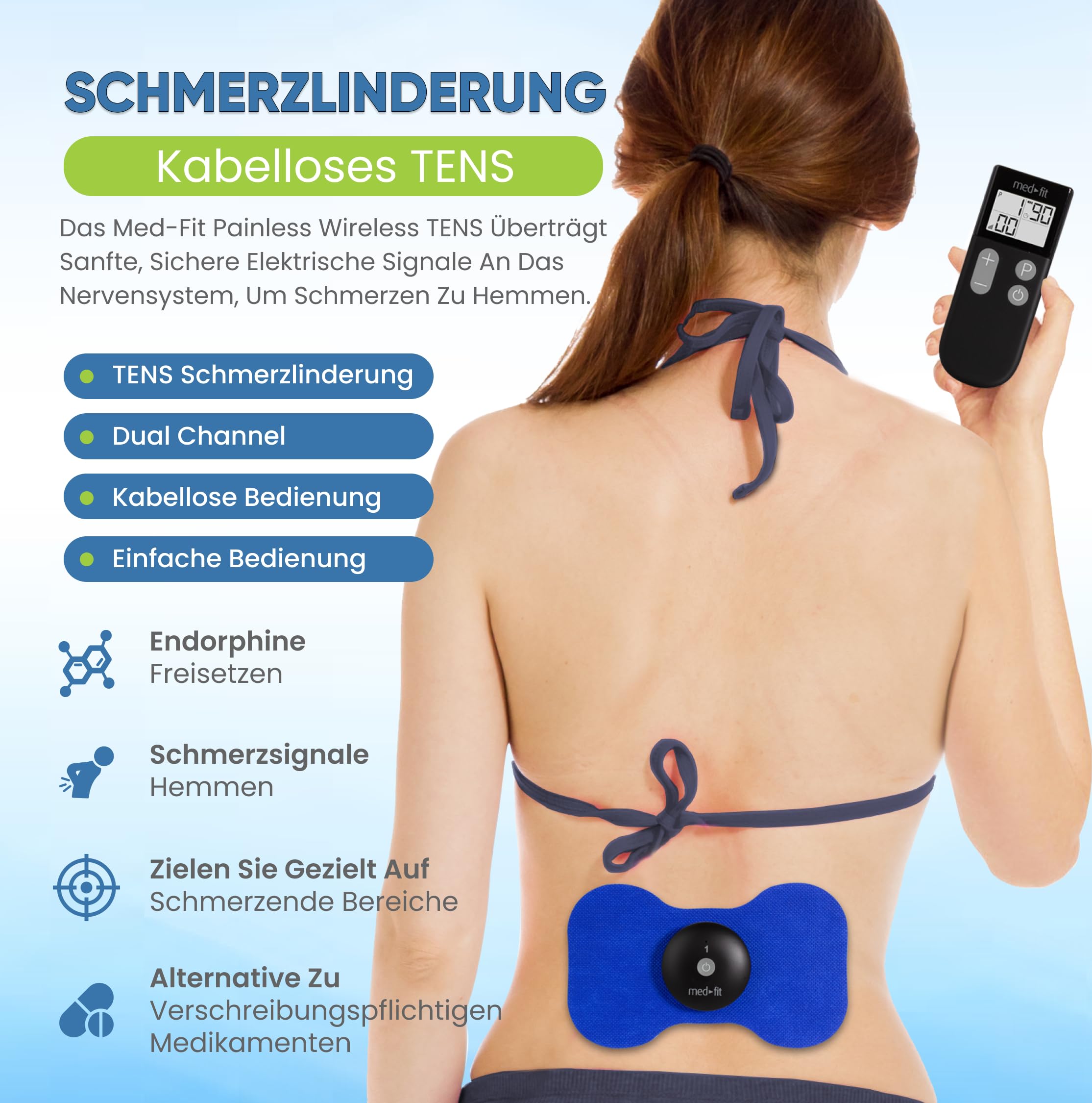 Med-Fit Schmerzlos Wiederaufladbarer Mini ten & EMS Mini-Wireless Digital Tens & Muskel Stimulator Benötigt Keine Batterien Oder führt-professionelle Stärke