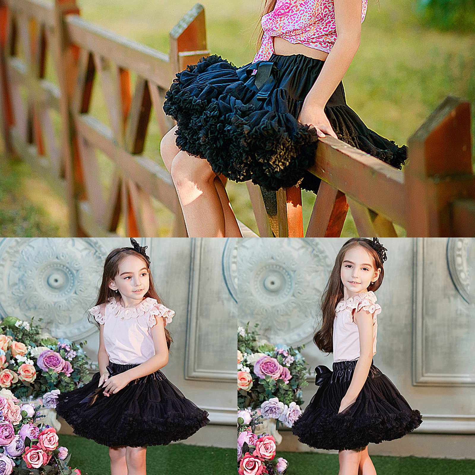 Falda de tutú para niña, falda de ballet mullida, Negro, Large