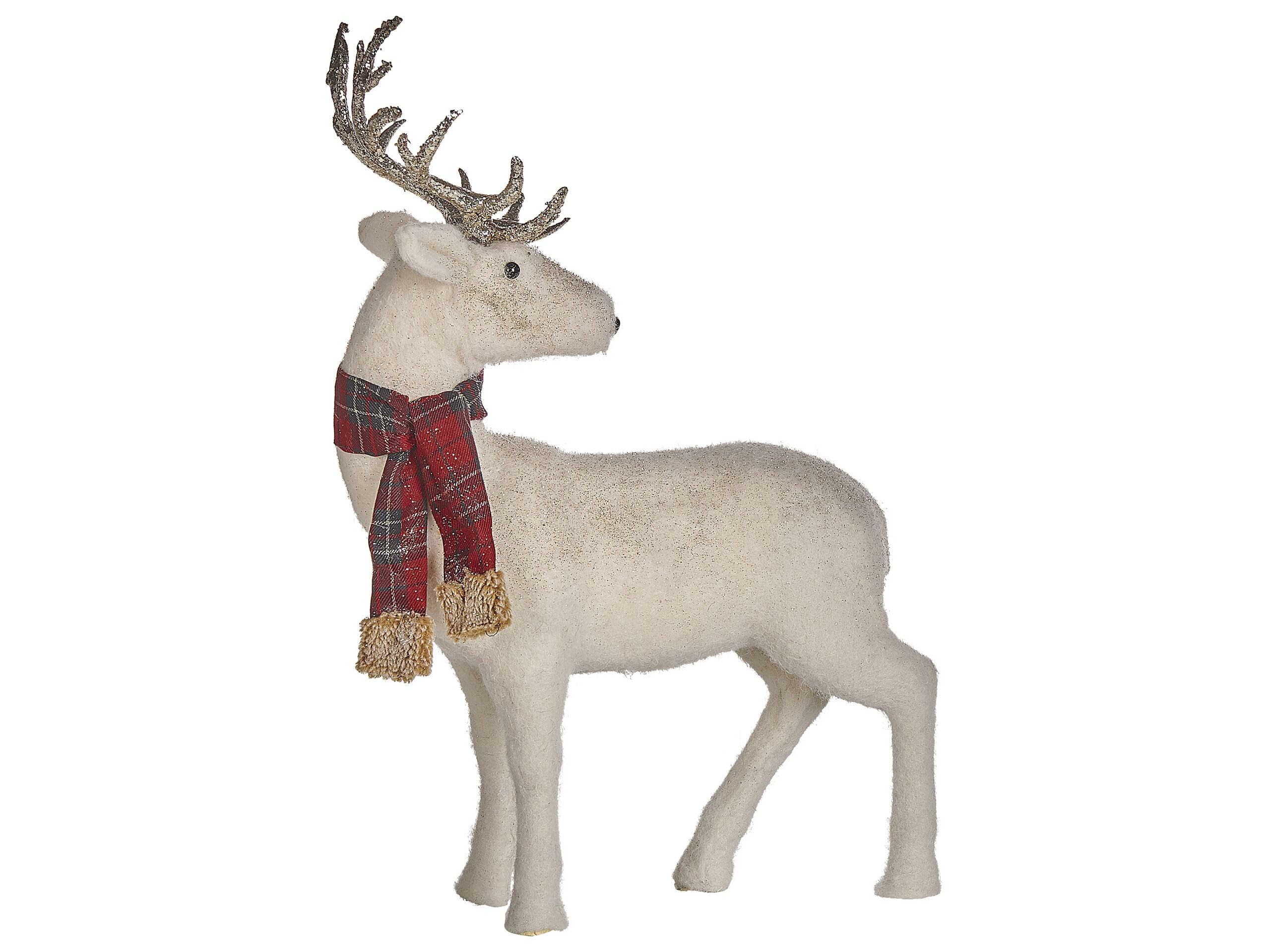 Weihnachtsdeko Rentier Dekofigur Weihnachtsfigur Webpelz weiß 51 cm Mustola